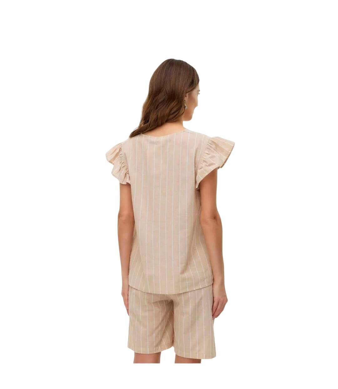 T-shirt Manches Volantées Motif/style Rayure Verticale Femme Jaune Pâle Mamalicious-3