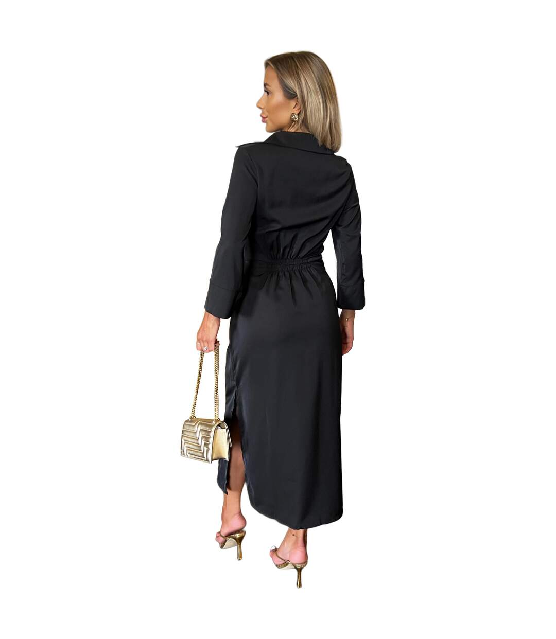 Robe Chemisier Mi-longue Femme Noir AX Paris-3