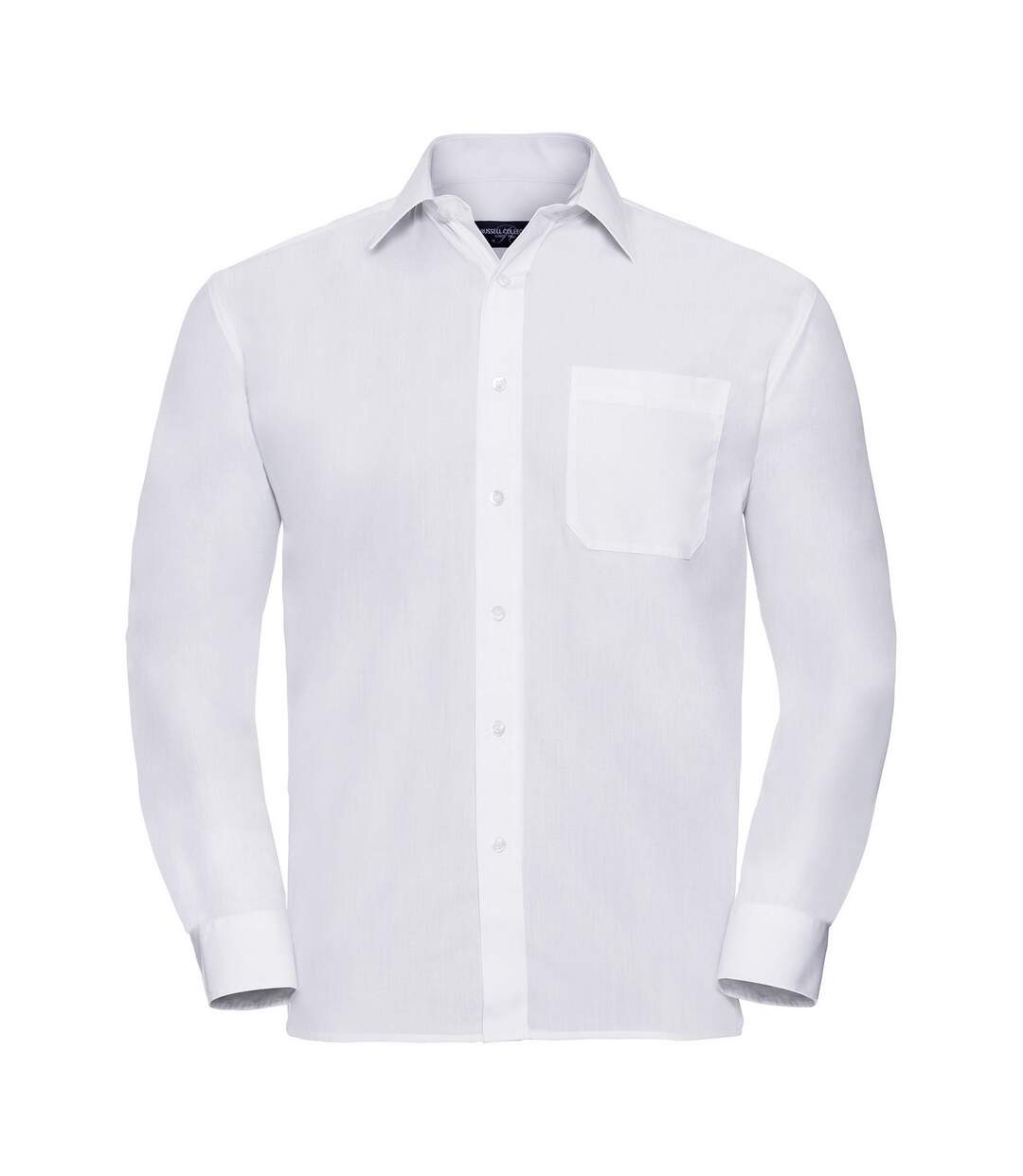 Mens Poplin Easy-care Long-sleeved Formal Shirt White Russell Collection-1