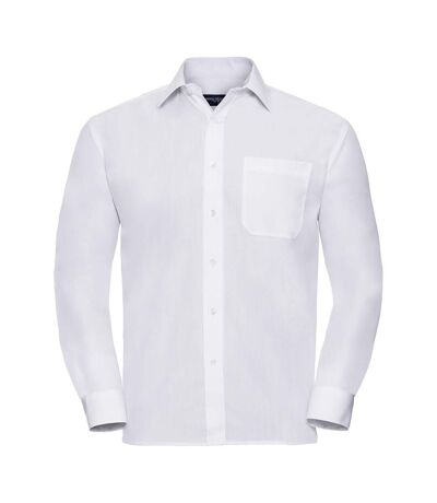 Mens Poplin Easy-care Long-sleeved Formal Shirt White Russell Collection