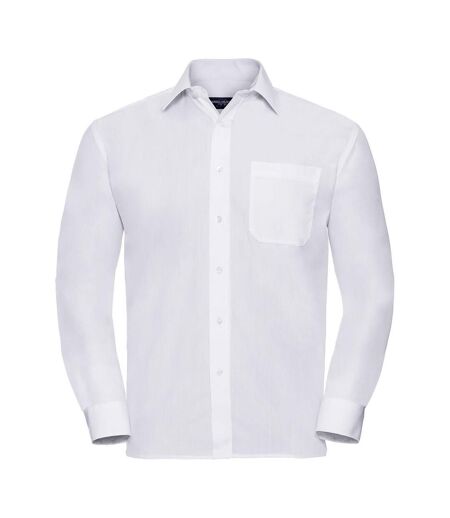 Mens Poplin Easy-care Long-sleeved Formal Shirt White Russell Collection