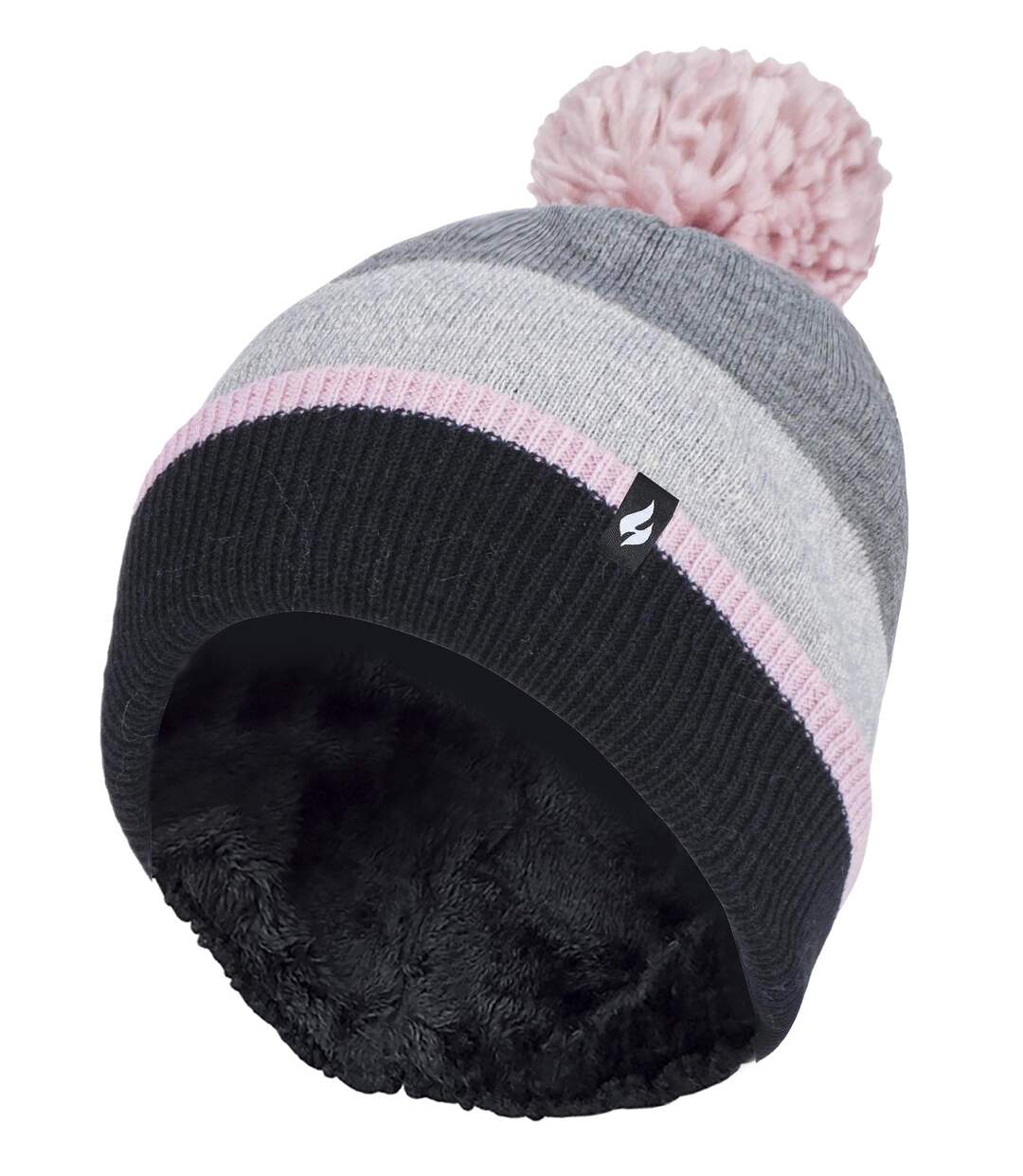 Heat Holders - Bonnet d'hiver à rayures thermiques pour femme avec pompon