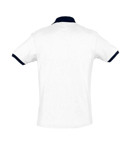 SOLS Prince Unisex Contrast Pique Short Sleeve Cotton Polo Shirt (White/French Navy)