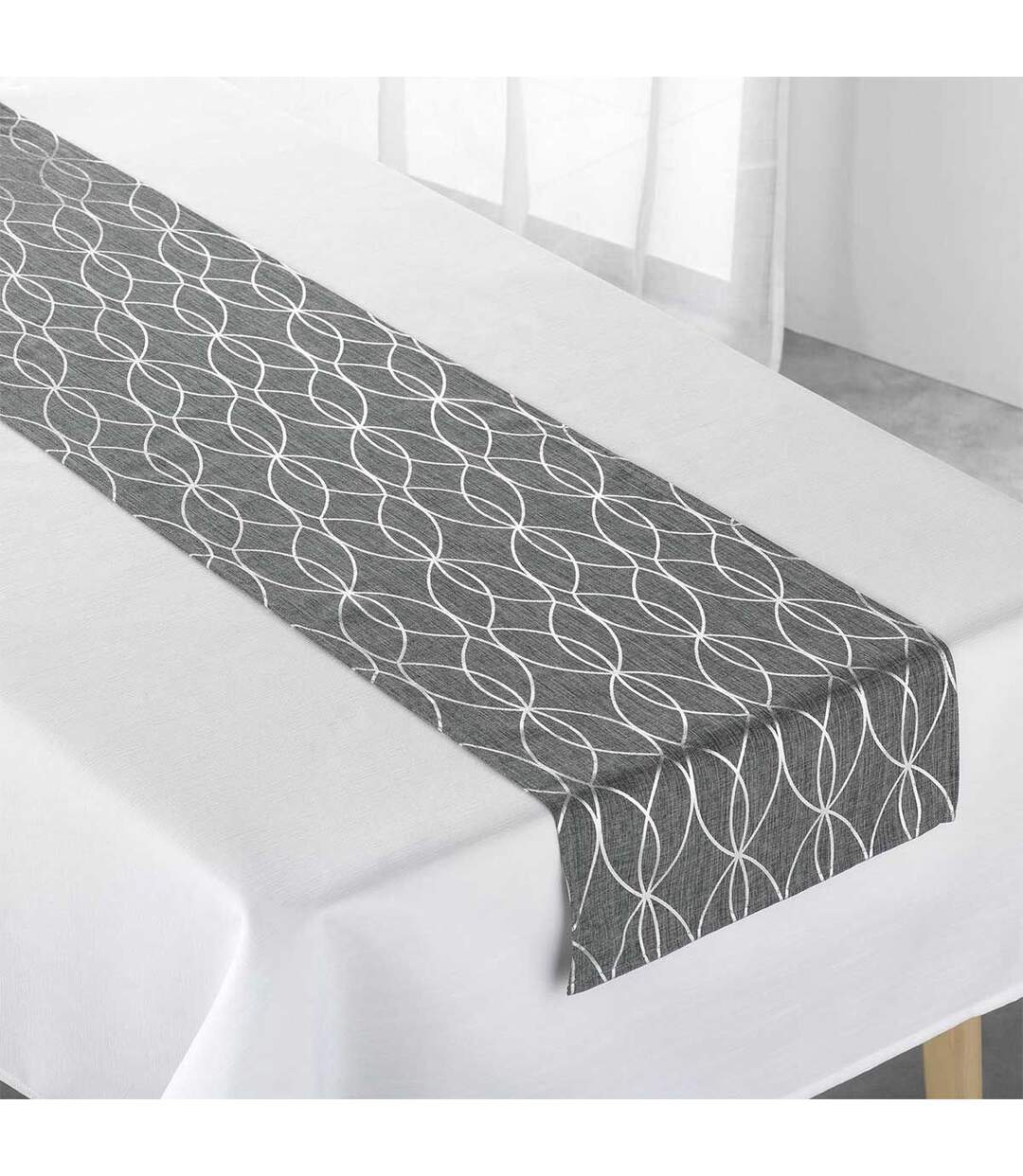 Nappe & Chemin de Table Elipsa 140x250cm Gris & Argent-1