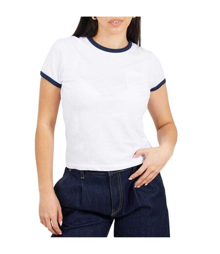 Unisex Adult Contrast Detail Ringer Regular T-shirt White Navy Brave Soul