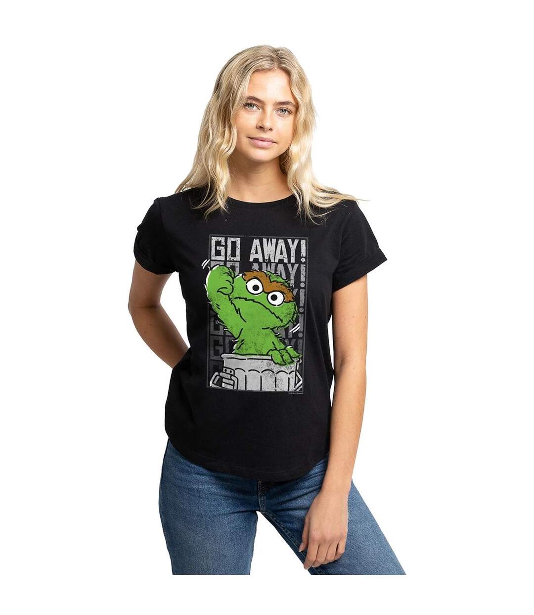 T-shirt Go Away Femme Noir Sesame Street-1