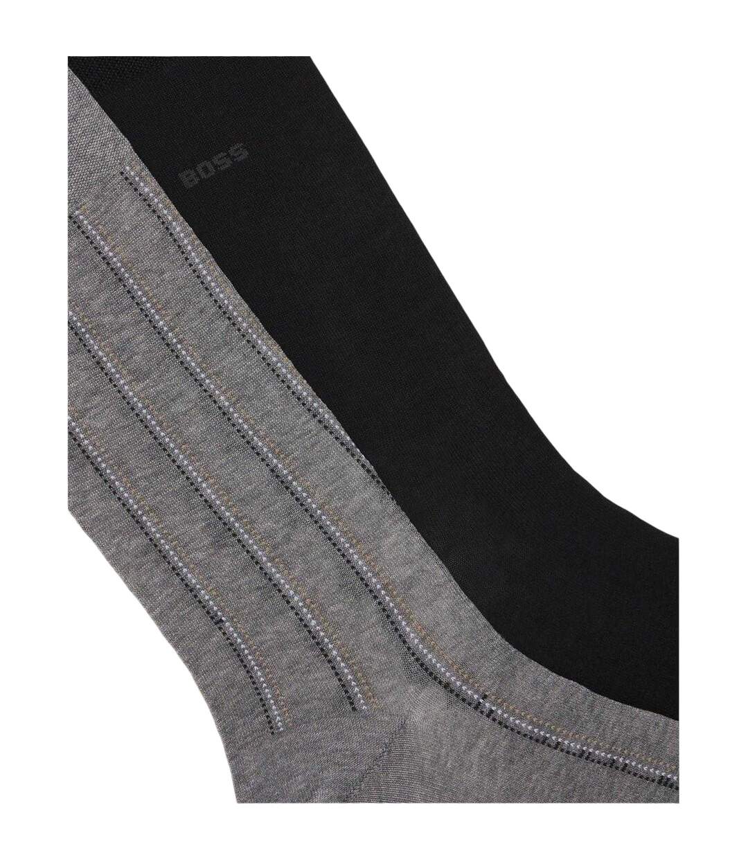 Lot De 2  Chaussettes Motif/style Fines Rayures Homme Gris Moyen Boss-4