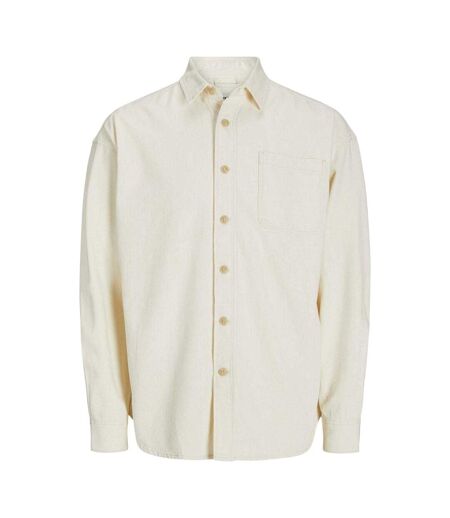 Mens Plain Denim Collared Long-sleeved Shirt Ecru Jack And Jones