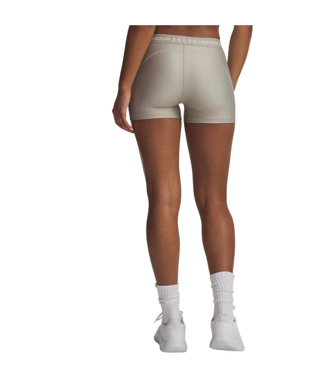 Womens/ladies Heatgear Shorts Taupe White Under Armour-3
