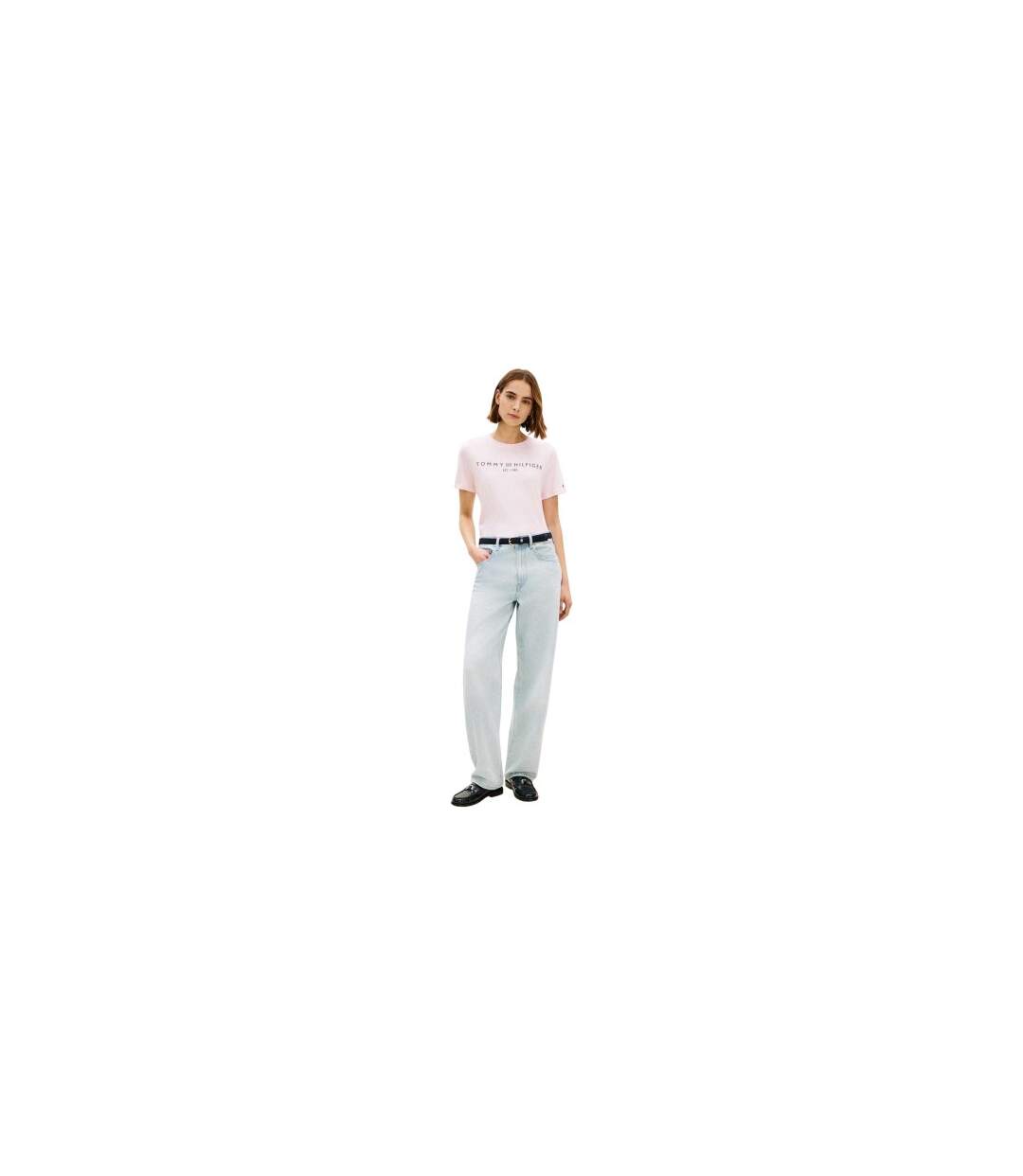 T-shirt Motif/style Logo Rogné Femme Rose Clair Tommy Hilfiger-1