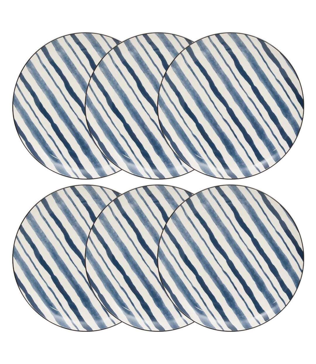 Lot de 6 Assiettes Plates Umami Rayure 26cm Bleu-1