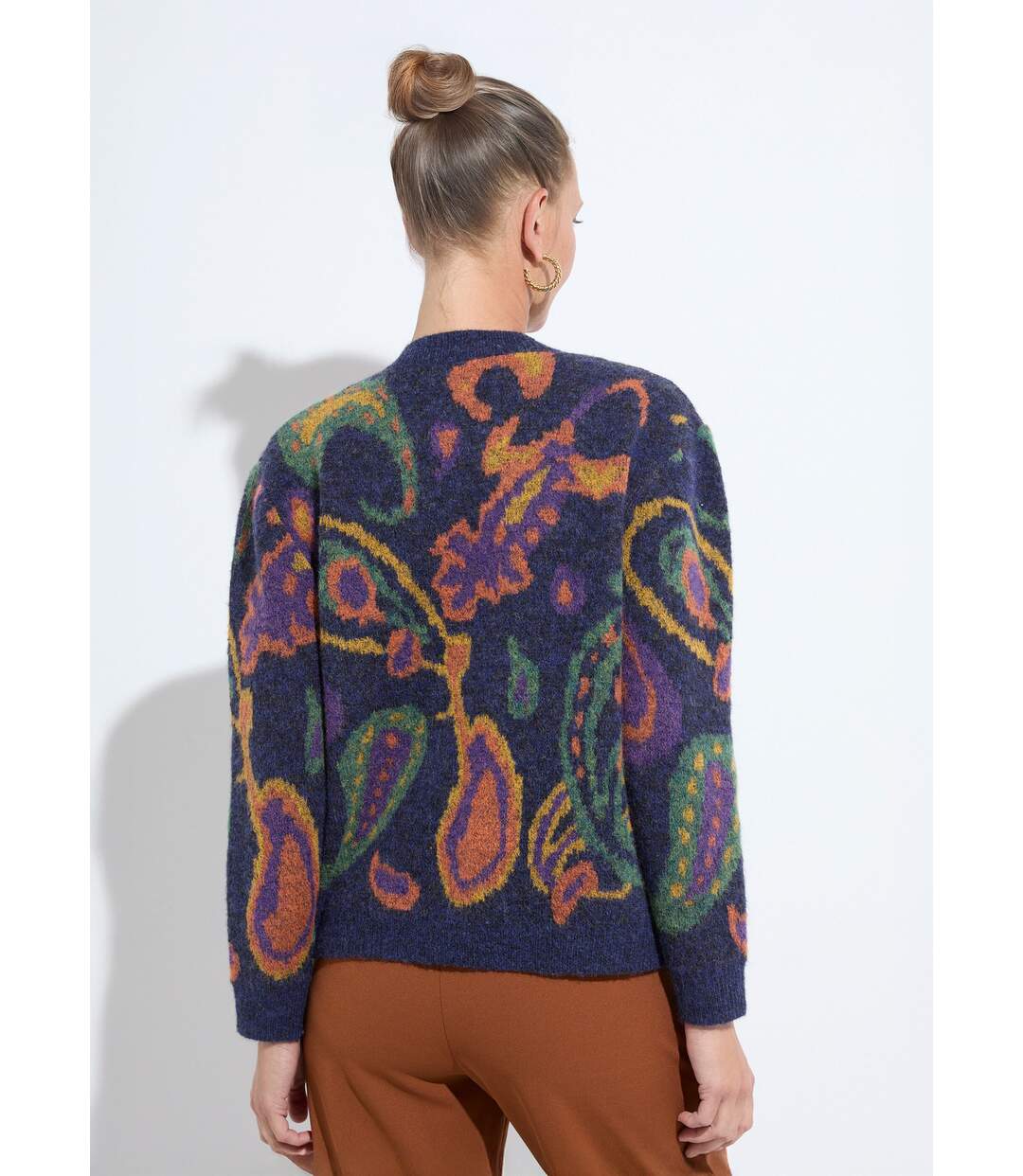 Gilet chaud court boutonné jacquard avec laine-2