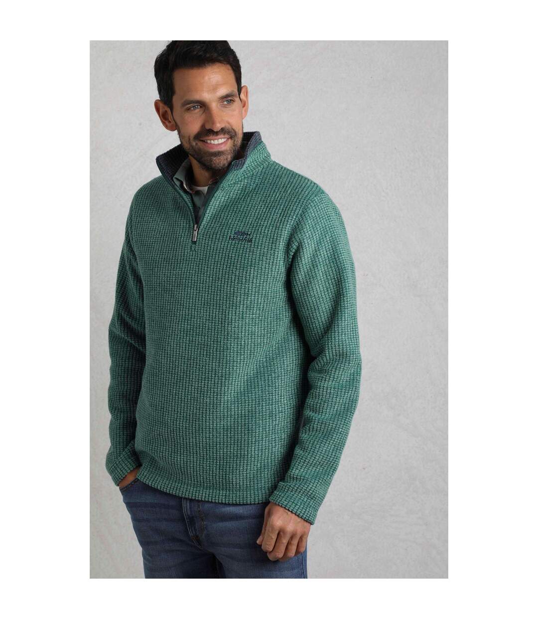 Mens Newark Grid Eco Friendly Quarter Zip Fleece Top Leaf Green Weird Fish-1