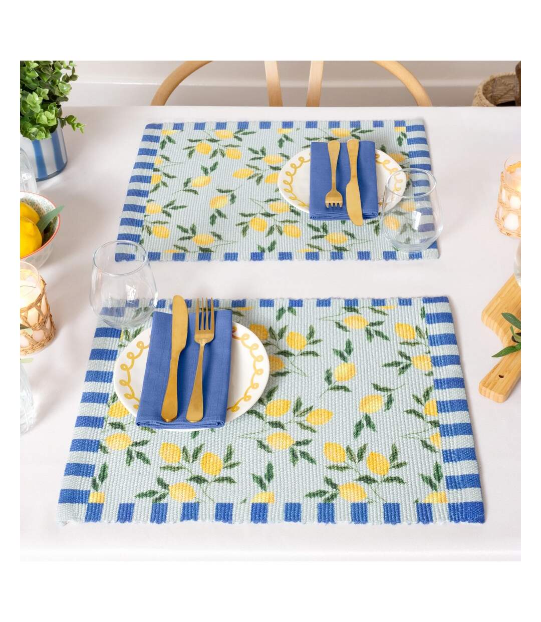 Pack of 4  Lemon placemat  one size blue/yellow Furn-3