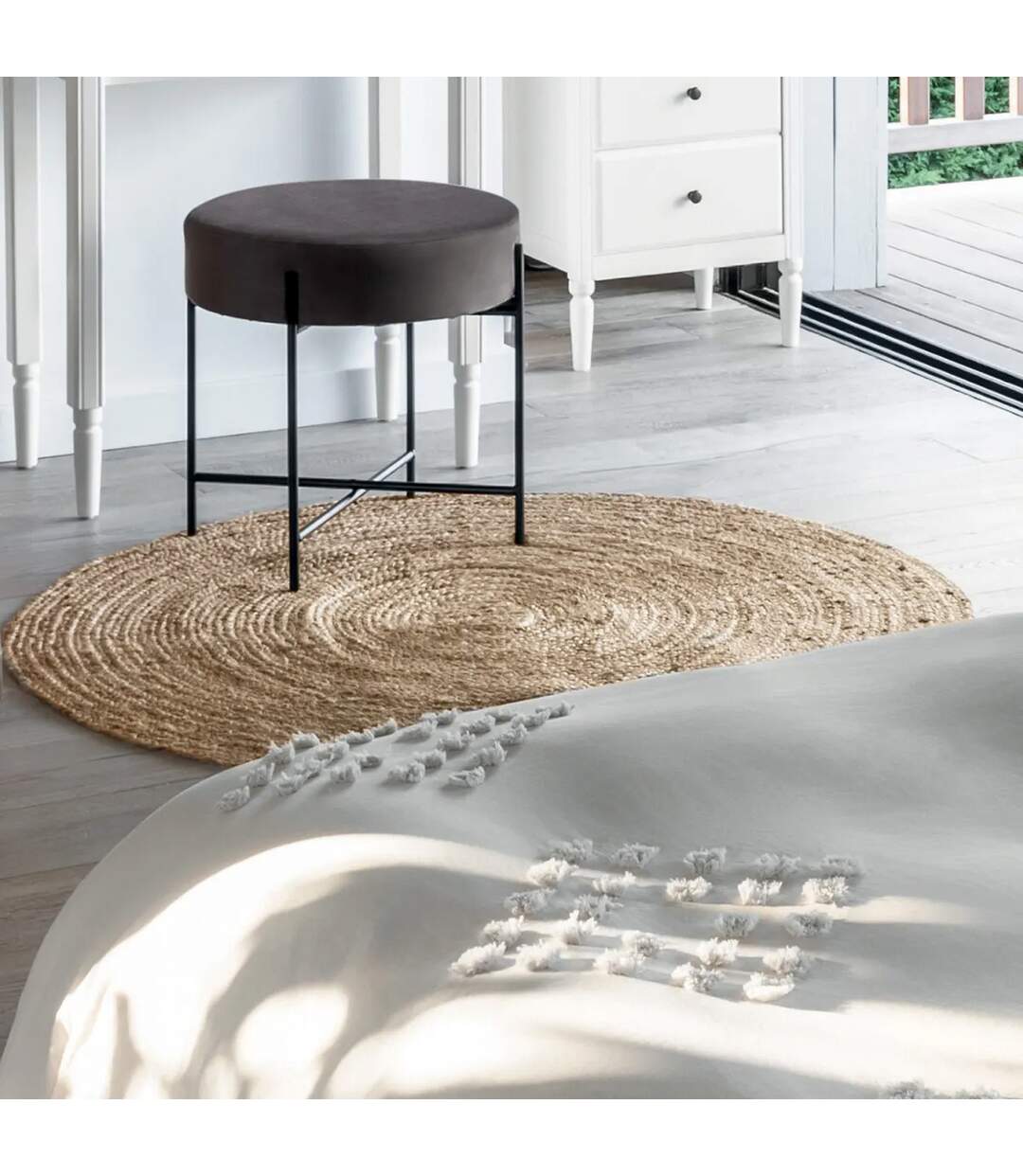 Tapis Déco Rond en Jute Bulo 120cm Beige-4