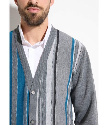 Gilet col V boutonné rayures jacquard laine