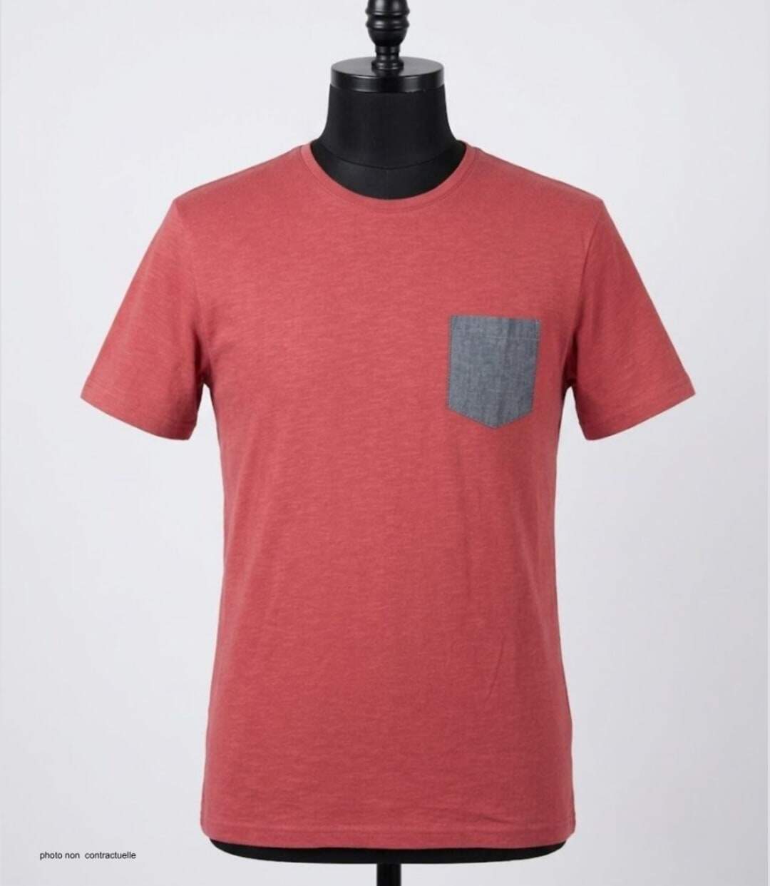 CHALLENGER TEE3022A — Tee-shirt col rond rouge : l'alliance du coton flammé et du chambray-3