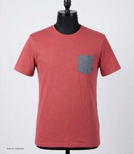 CHALLENGER TEE3022A — Tee-shirt col rond rouge : l'alliance du coton flammé et du chambray
