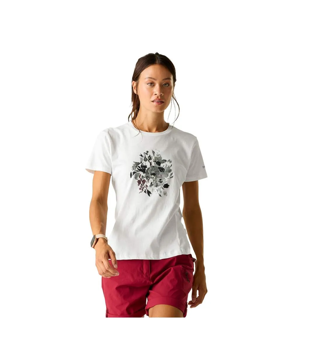 Womens/ladies Tranquility Iii Flowers T-shirt White Dare 2B-4