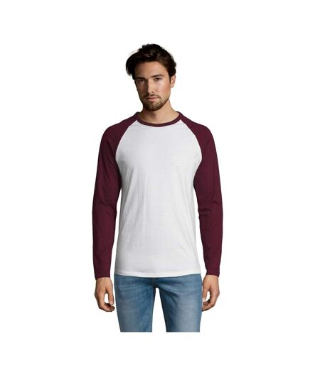 SOLS Mens Funky Contrast Long Sleeve T-Shirt (White/Burgundy) - UTPC3513