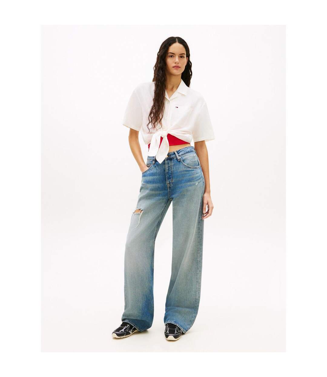 Chemise Manches Courtes Motif/style À Rayures Femme Écru Tommy Jeans-4