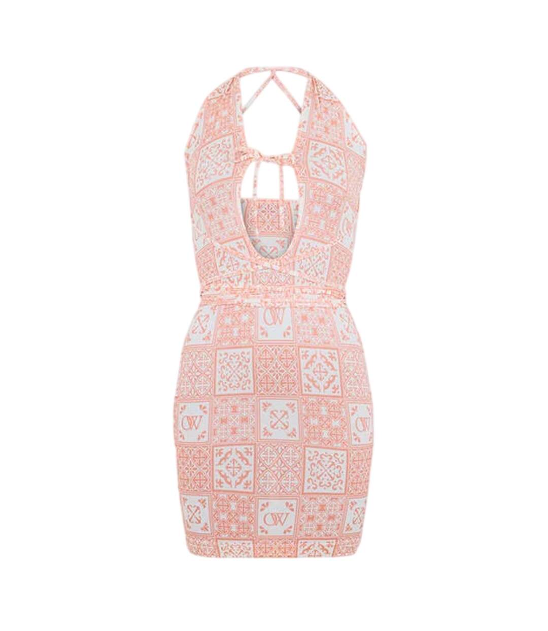 Womens/ladies Bandana Print Mini Dress Pink White Off White-1
