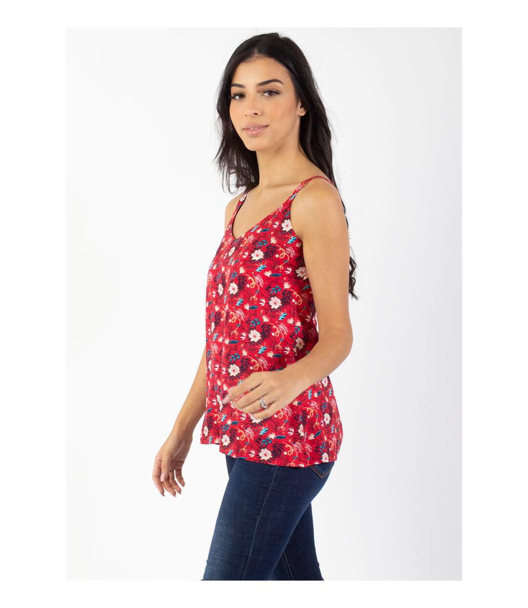 Top fines bretelles ANAE fleuri rouge Coton Du Monde-3