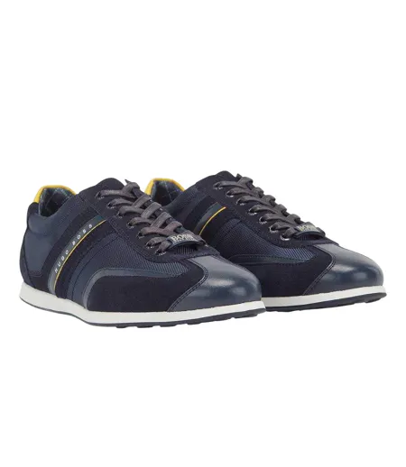 Mens Stiven Leather Lace Up Trainers Navy Hugo Boss