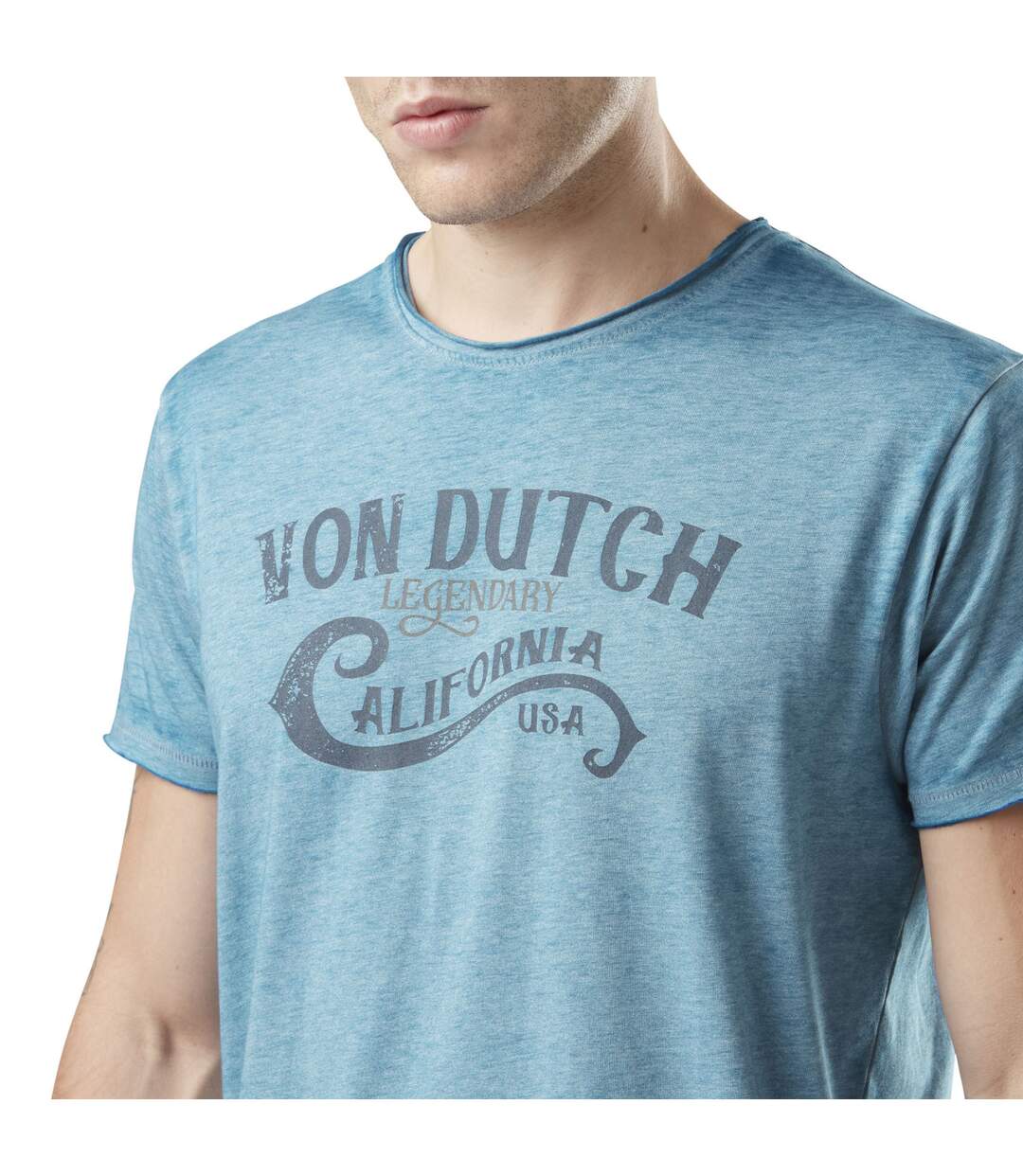 T-shirt homme chiné col rond avec print devant Calif Vondutch-2