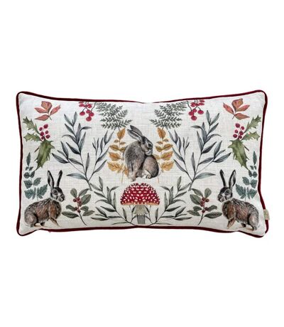 Mirrored hare cushion cover 50cm x 30cm burgundy/off white Evans Lichfield