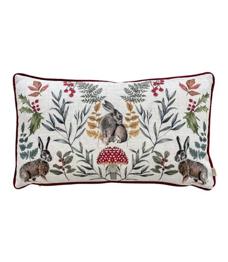 Mirrored hare cushion cover 50cm x 30cm burgundy/off white Evans Lichfield