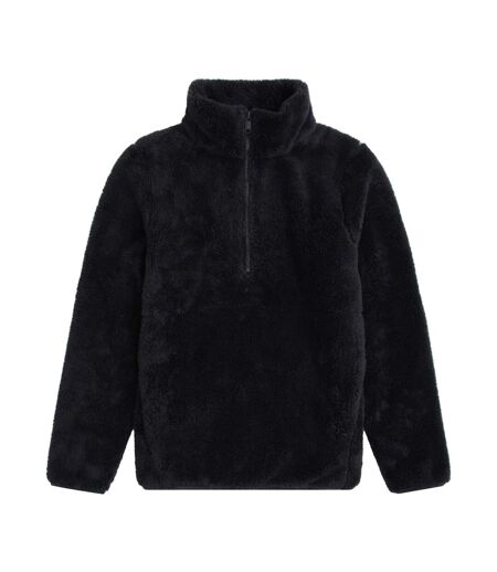 Womens/ladies Teddy Fleece Half Zip Jacket Black Animal
