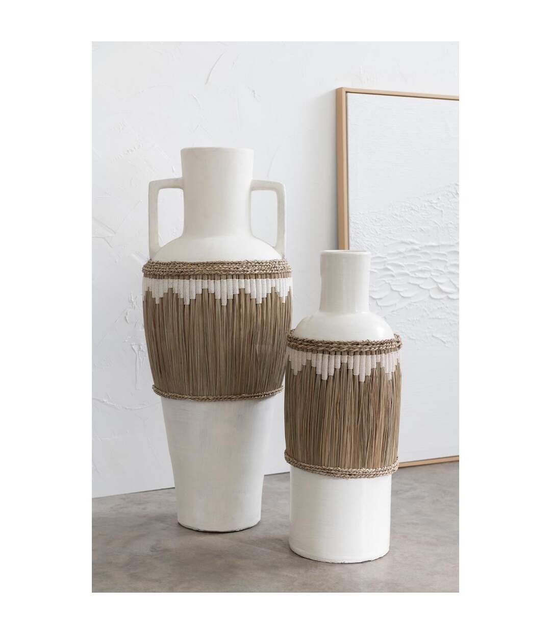 Vase Amphore Design Herbes 100cm Blanc-3