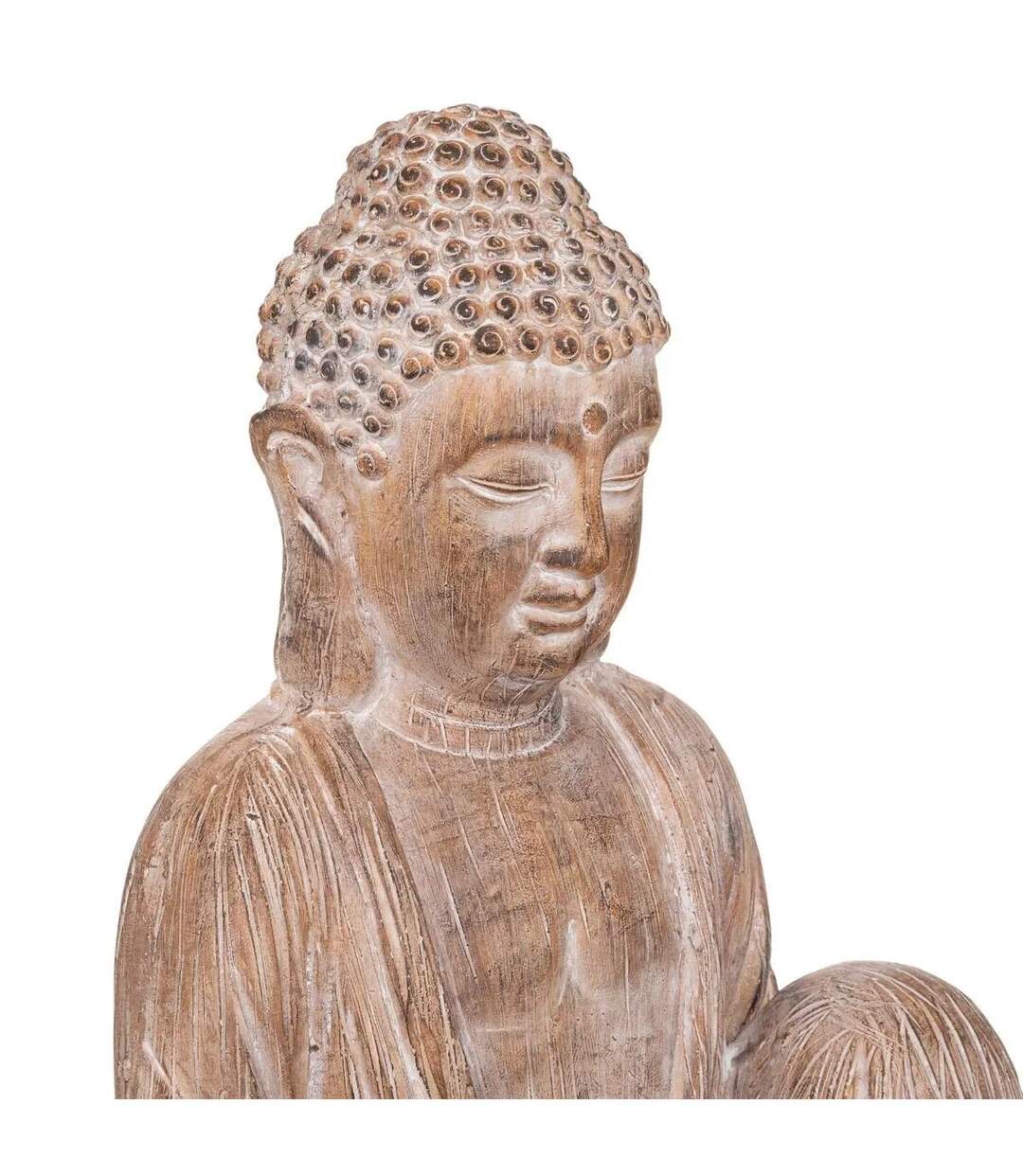 Statue Bouddha Déco Effet Bois 67cm Beige Lin-2