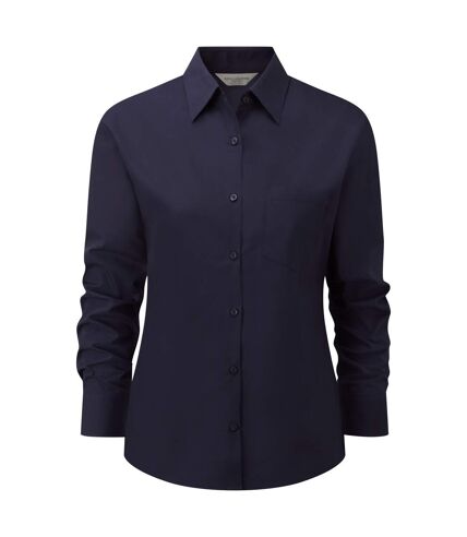 Russell Collection Ladies/Womens Long Sleeve Poly-cotton Easy Care Poplin Shirt (French Navy)