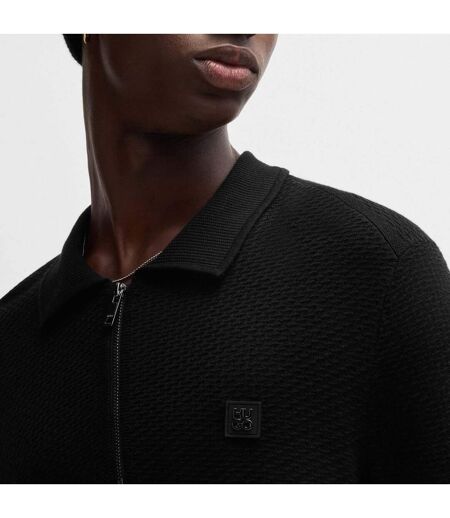 Mens Sastoon Stacked Logo Knitted Quarter Zip Polo Shirt Black Hugo