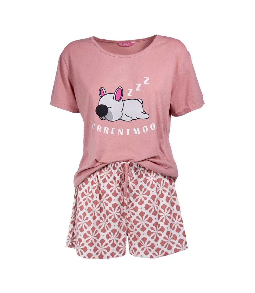 Ensemble De Pyjama Court Manches Courtes Motif/style Chien Current Mood Femme Rose Keanu-4