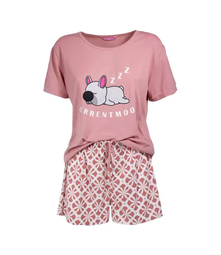 Ensemble De Pyjama Court Manches Courtes Motif/style Chien Current Mood Femme Rose Keanu