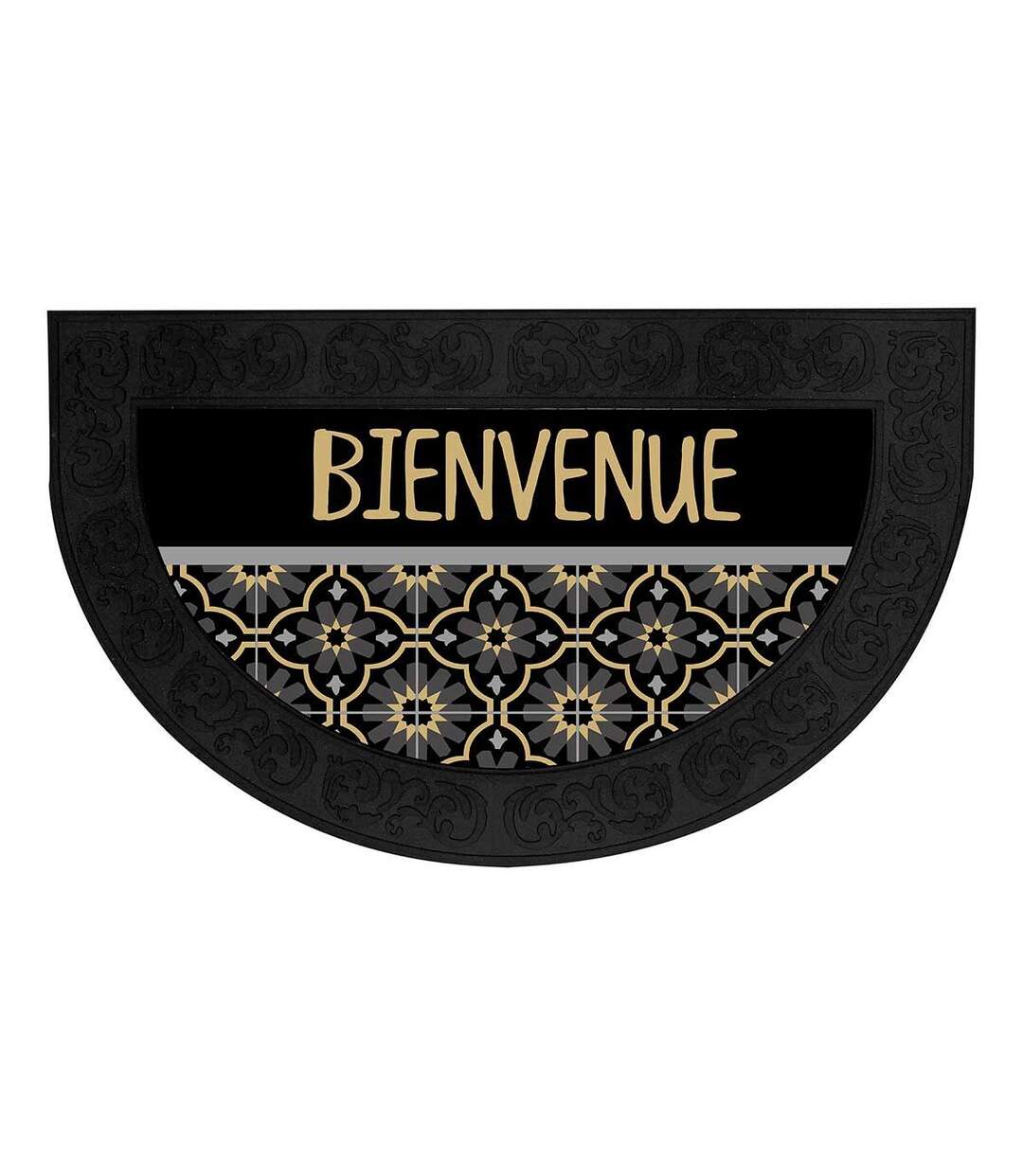 Tapis d'Entrée Demi-Lune Tomina 45x75cm Noir & Or-1