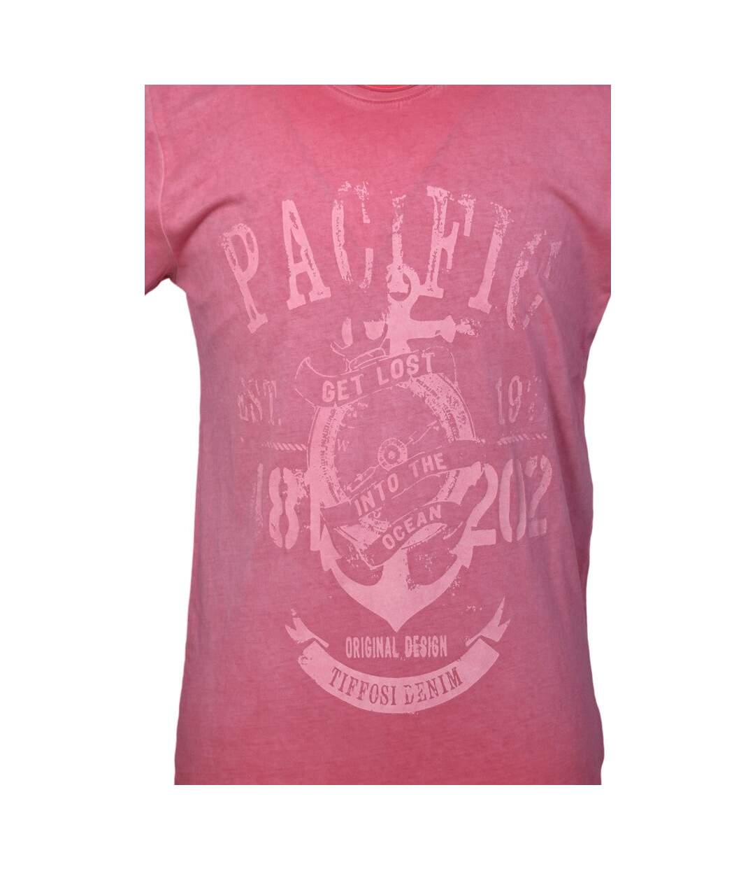 Tee shirt manches courtes homme motif devant couleur rose-3