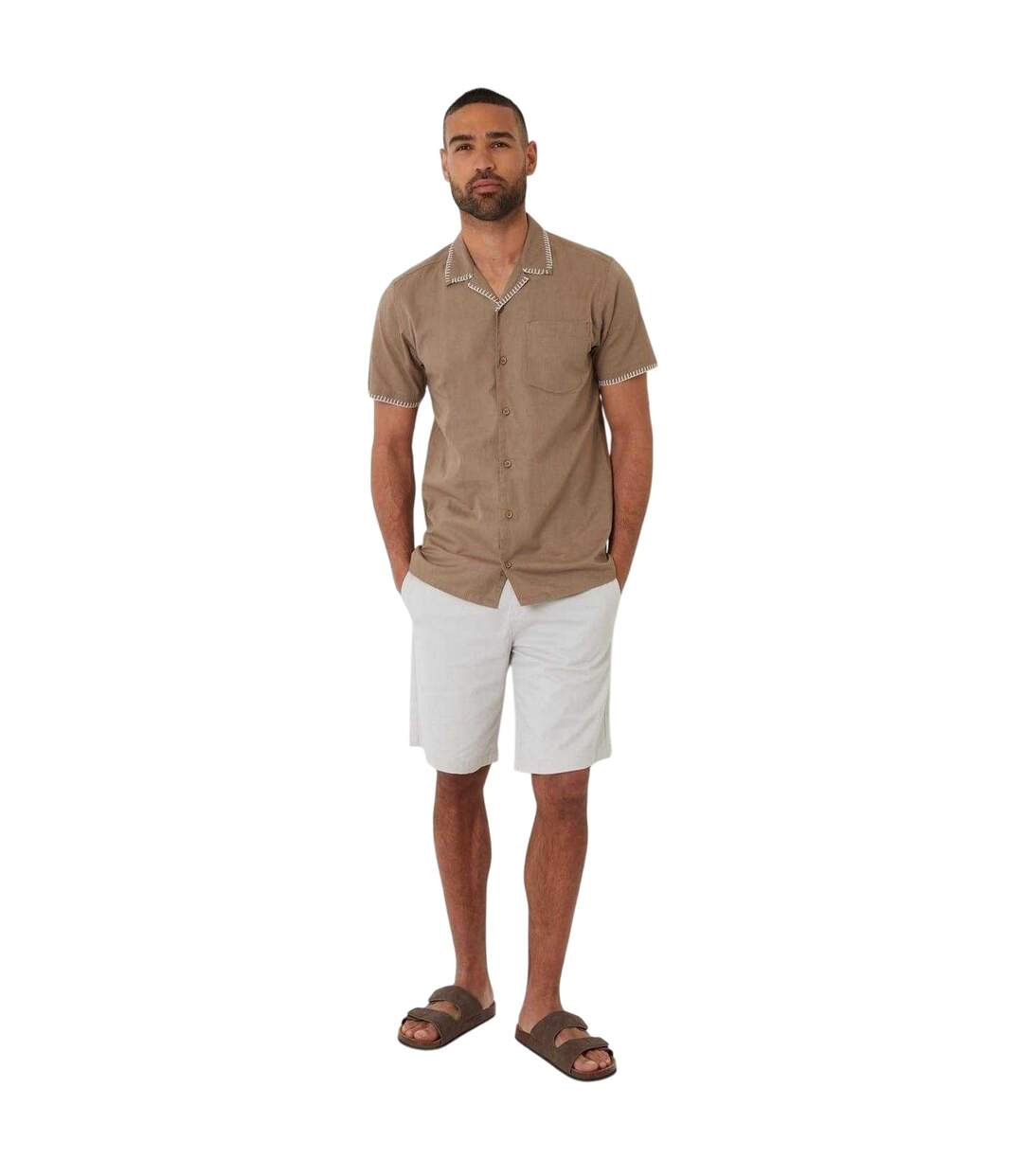 Mens Burnley Short-sleeved Shirt Taupe Threadbare-1