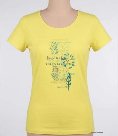 Tee-shirt Mayflower Dojo1 en coton jaune : l'éclat de la nature et son motif Herbier