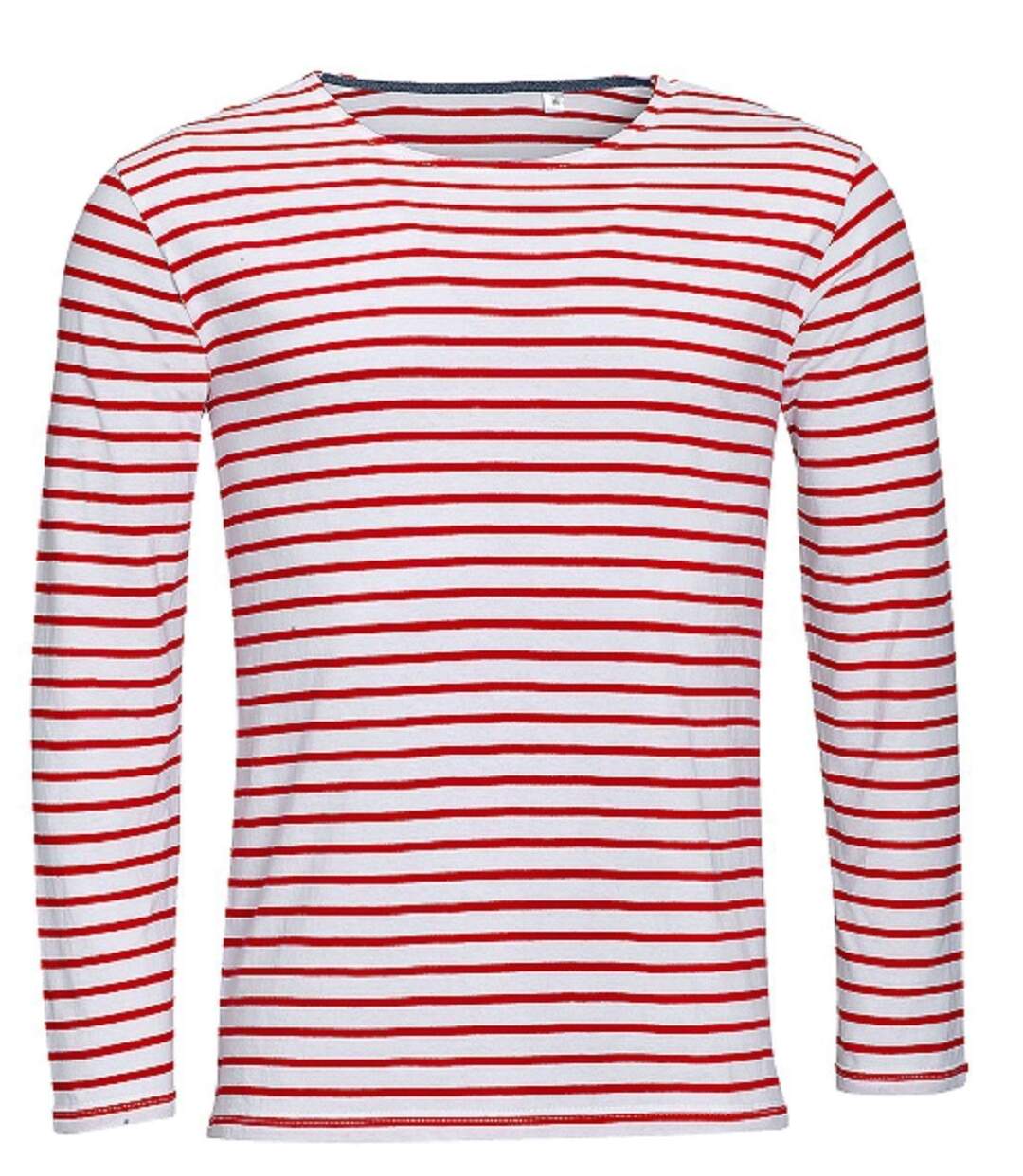 t-shirt rayé marinière homme - manches longues - 01402 - rouge