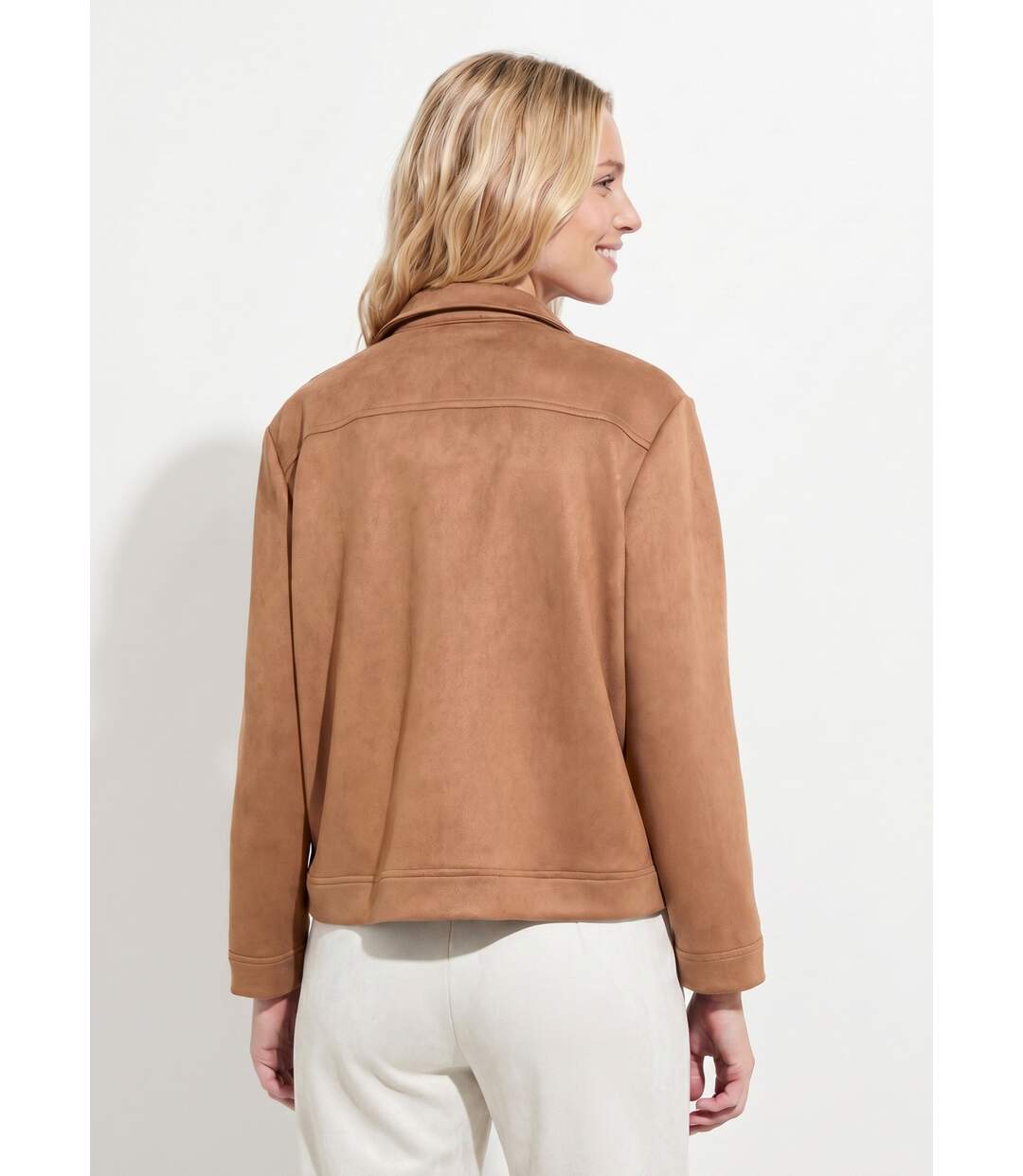 Blouson boutonné tissu suédé col cranté-2