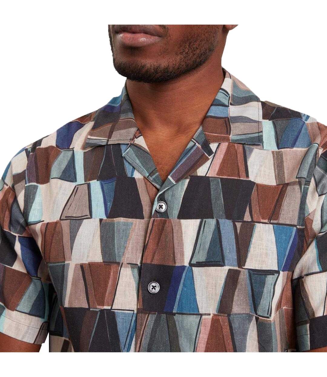 Mens Geometric Linen Regular Shirt Multicoloured Ted Baker-4