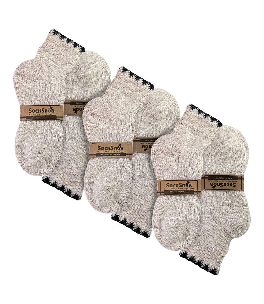 3 Pairs Ladies Short Alpaca Wool Moisture Wicking Socks-2