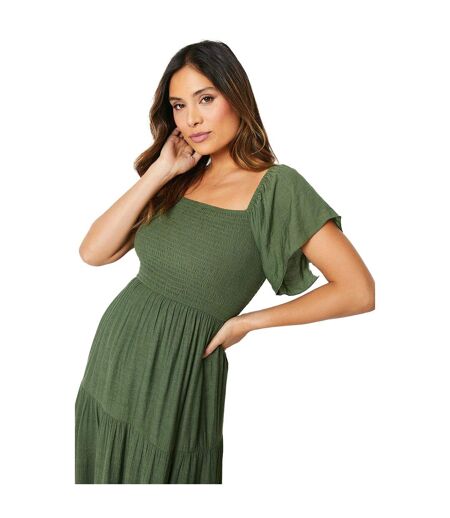 Womens/ladies shirred bodice midi dress khaki green Principles