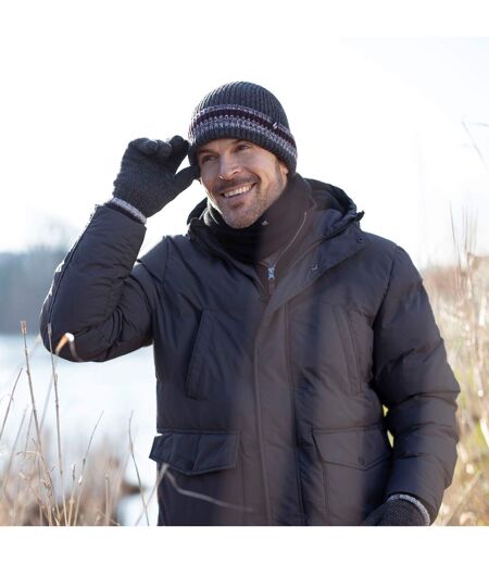 Mens Striped Turnover Cuff Knitted Thermal Beanie Hat for Winter
