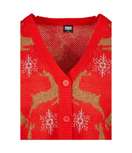Cardigan Manches Longues Noël Femme Rouge Doré Urban Classics