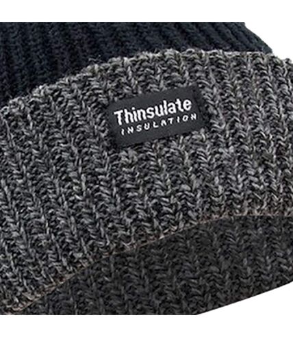 FLOSO Unisex Mens/Womens Thinsulate Heavy Knit Winter/Ski Thermal Hat (3M 40g) (Black/Grey) - UTHA358